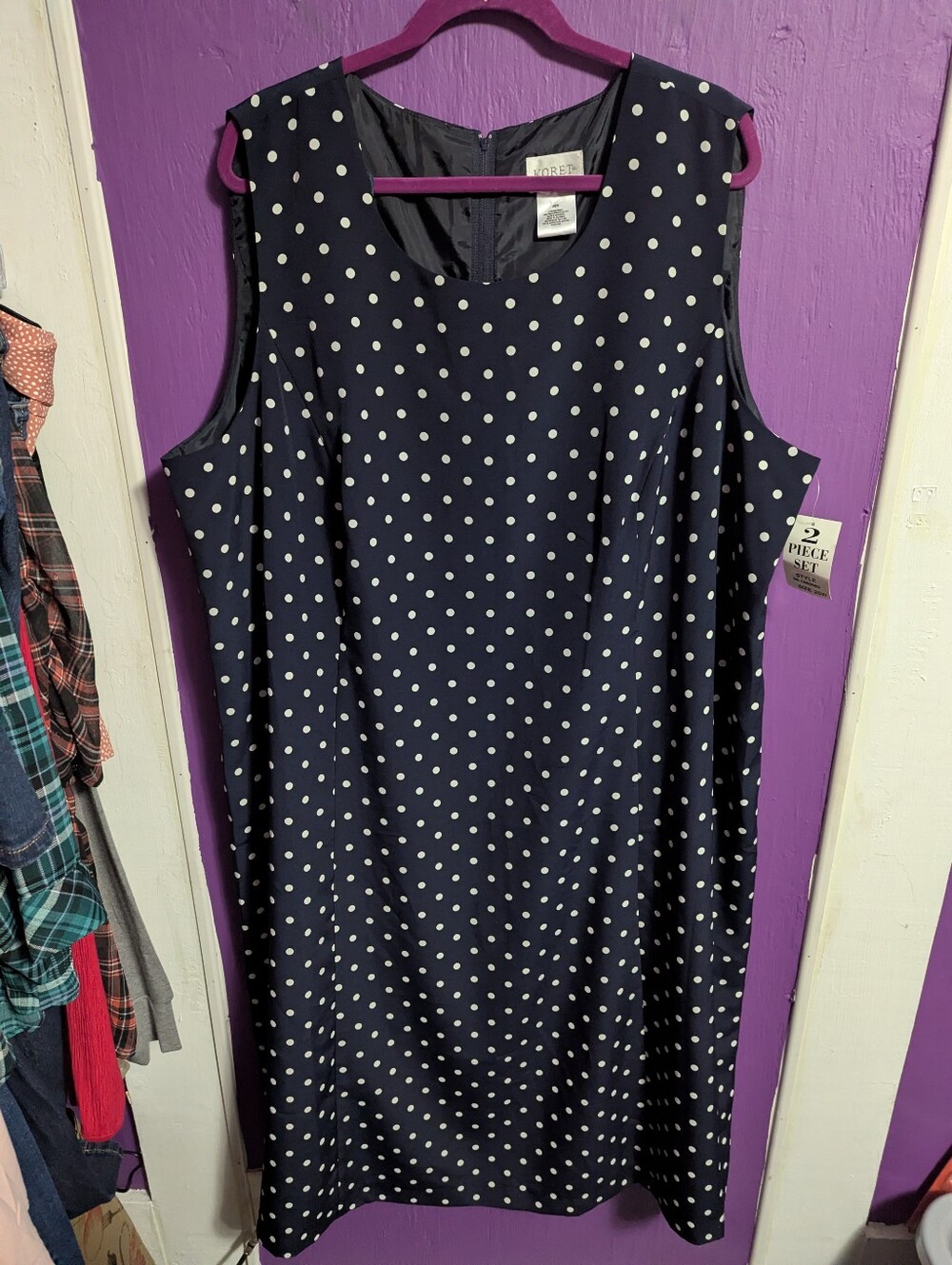 55. NWT Koret Navy White Polka Dot Maxi Tank Dress 26 4X